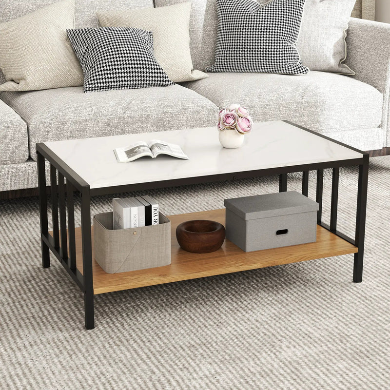 2 Tier Coffee Table with Sintered Stone Tabletop-White by DirectDeals