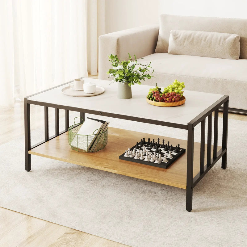 2 Tier Coffee Table with Sintered Stone Tabletop-White by DirectDeals