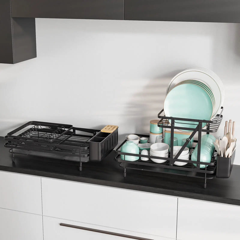 2-Tier Collapsible Dish Rack with Removable Drip Tray by DirectDeals