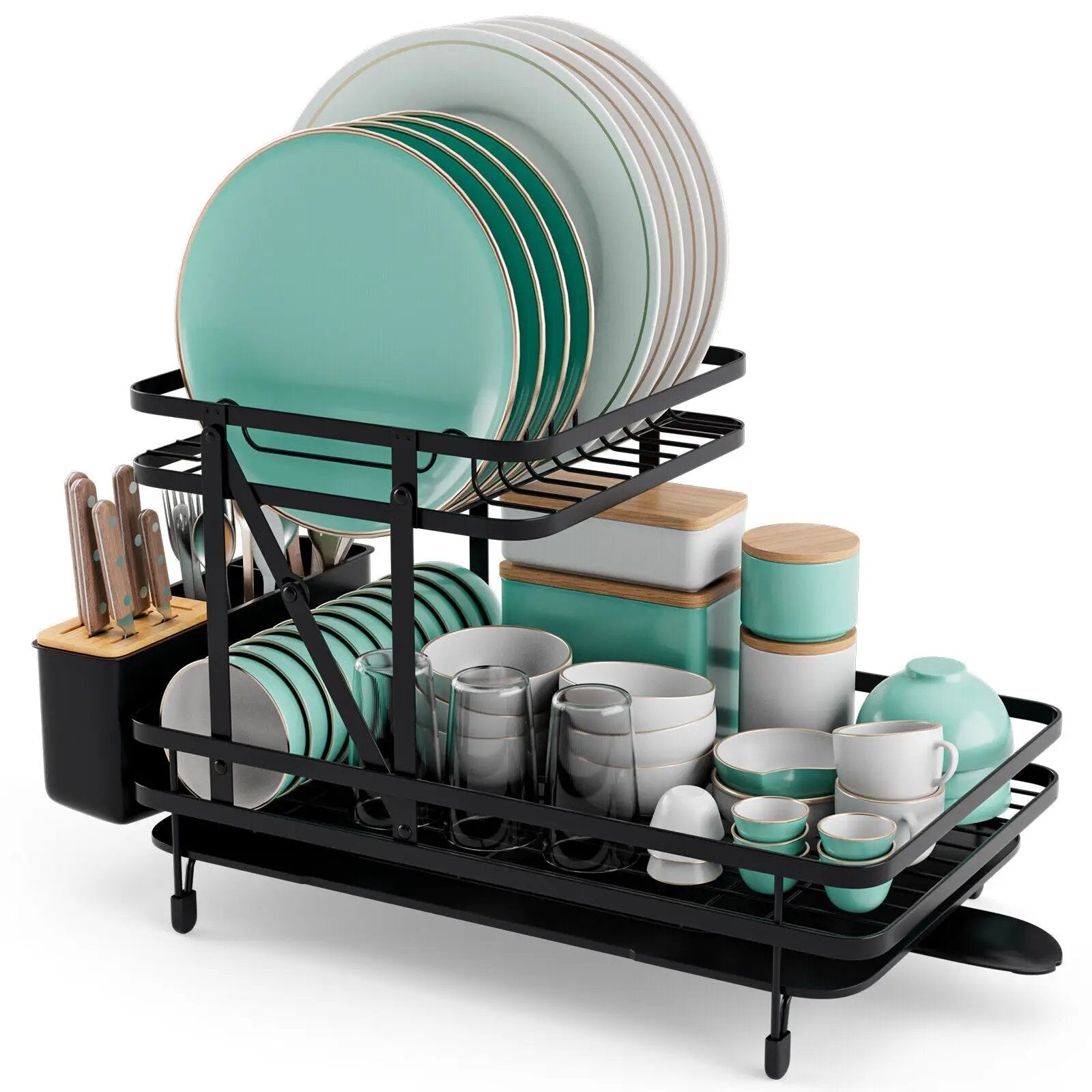 2-Tier Collapsible Dish Rack with Removable Drip Tray by DirectDeals