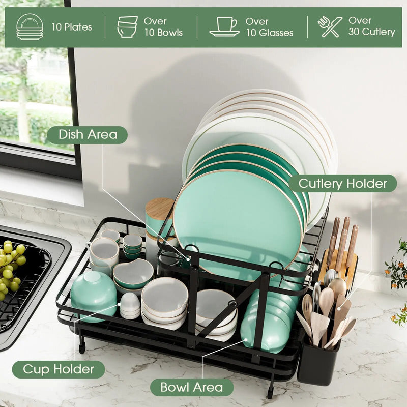 2-Tier Collapsible Dish Rack with Removable Drip Tray by DirectDeals