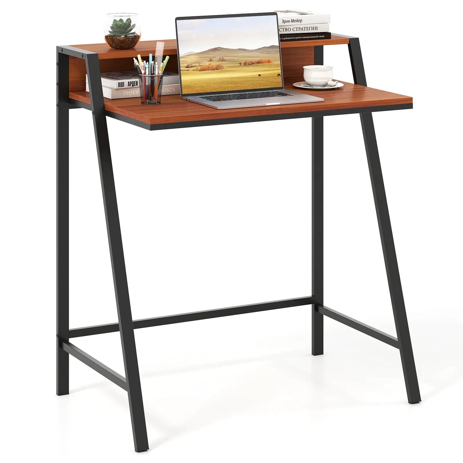 2 Tier Computer Desk PC Laptop Table Study Writing Home Office Workstation New by DirectDeals