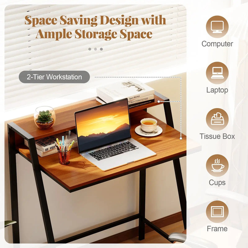 2 Tier Computer Desk PC Laptop Table Study Writing Home Office Workstation New by DirectDeals