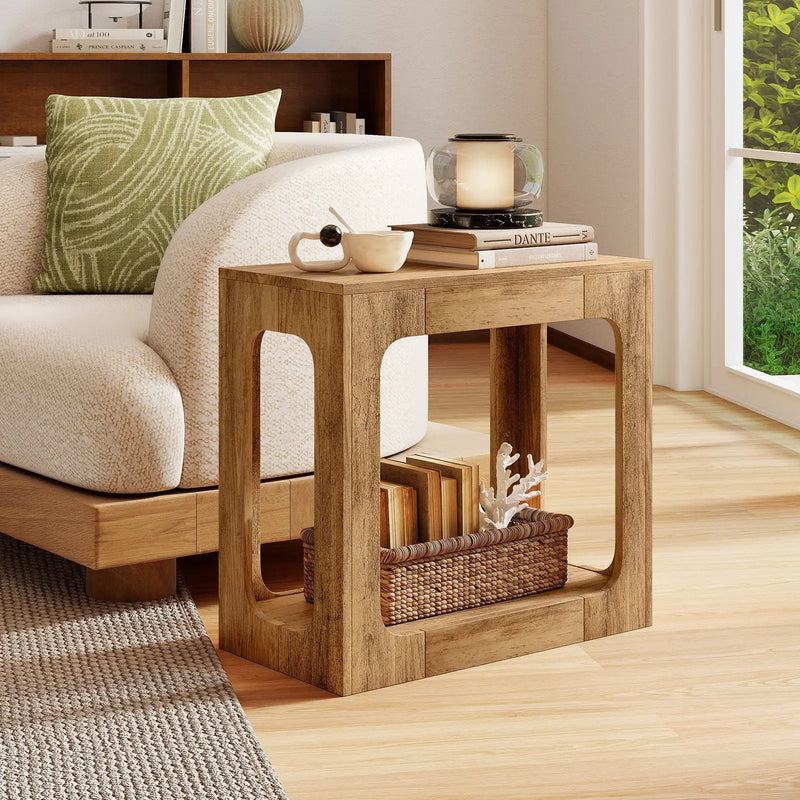 2-Tier End Table with Storage Shelf for Living Room-Oak by DirectDeals