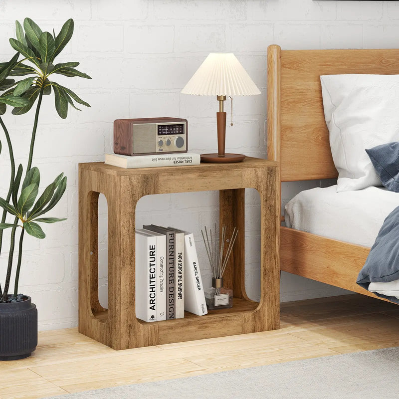 2-Tier End Table with Storage Shelf for Living Room-Oak by DirectDeals