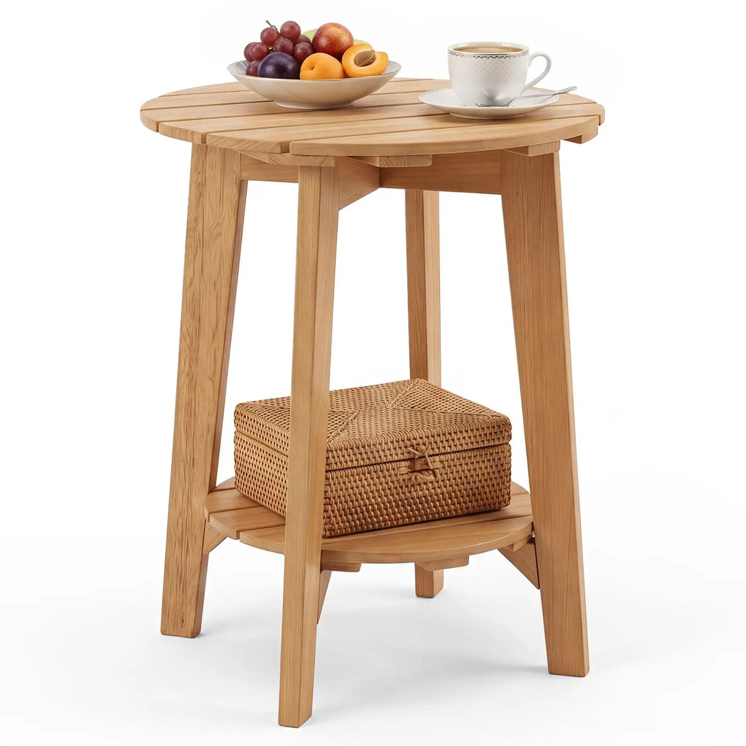 2-Tier Eucalyptus Wood Side Table with Storage Shelf by DirectDeals