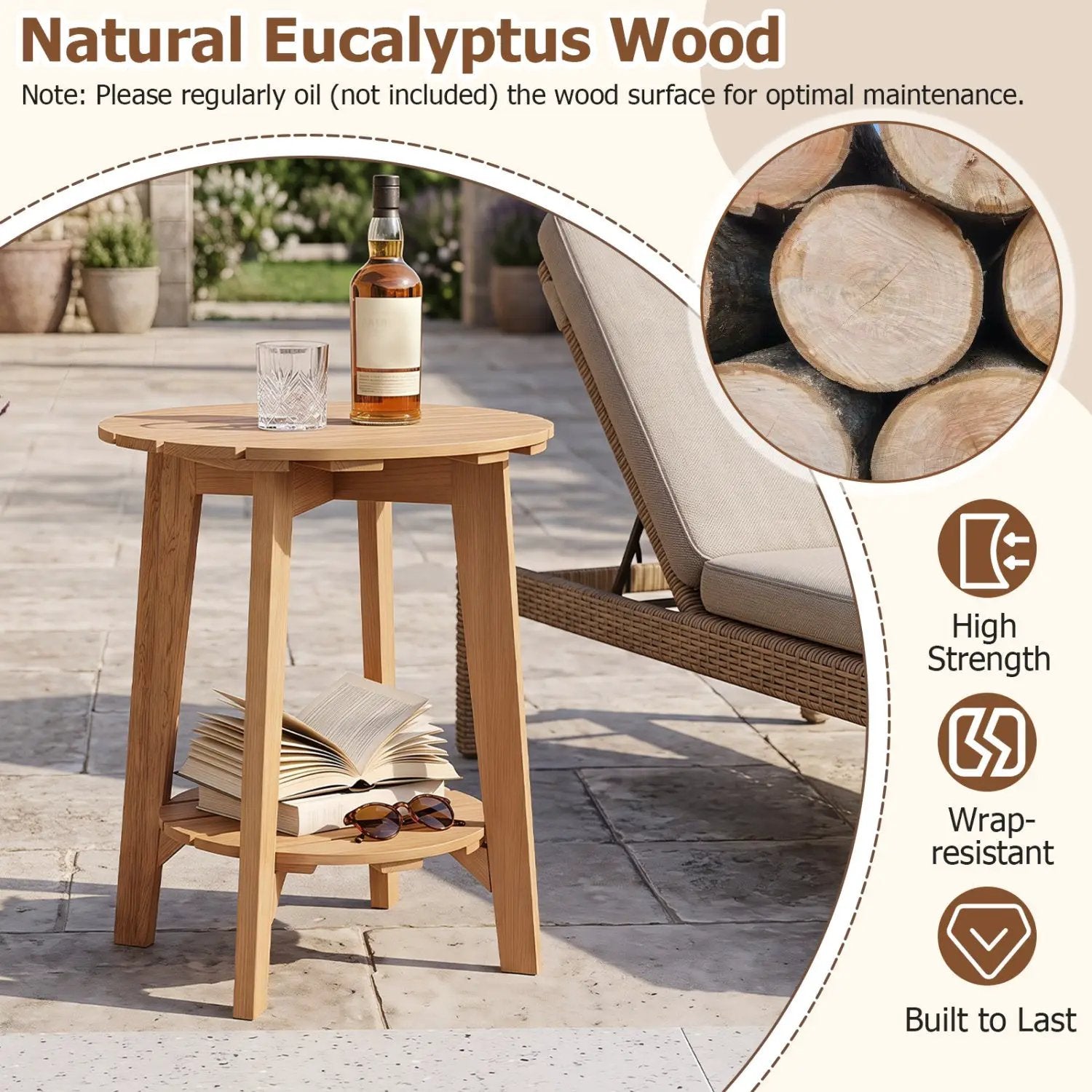 2-Tier Eucalyptus Wood Side Table with Storage Shelf by DirectDeals