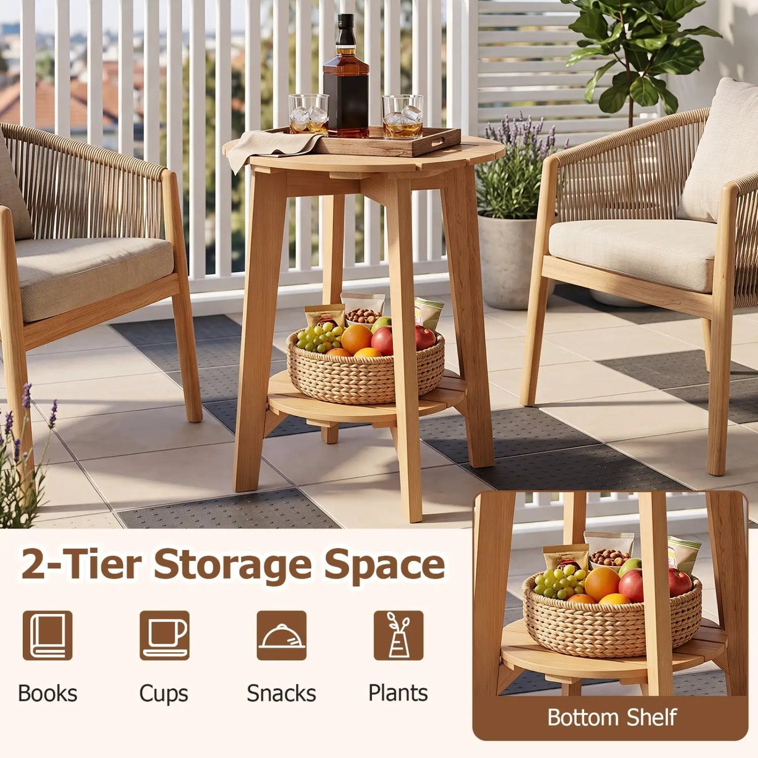 2-Tier Eucalyptus Wood Side Table with Storage Shelf by DirectDeals
