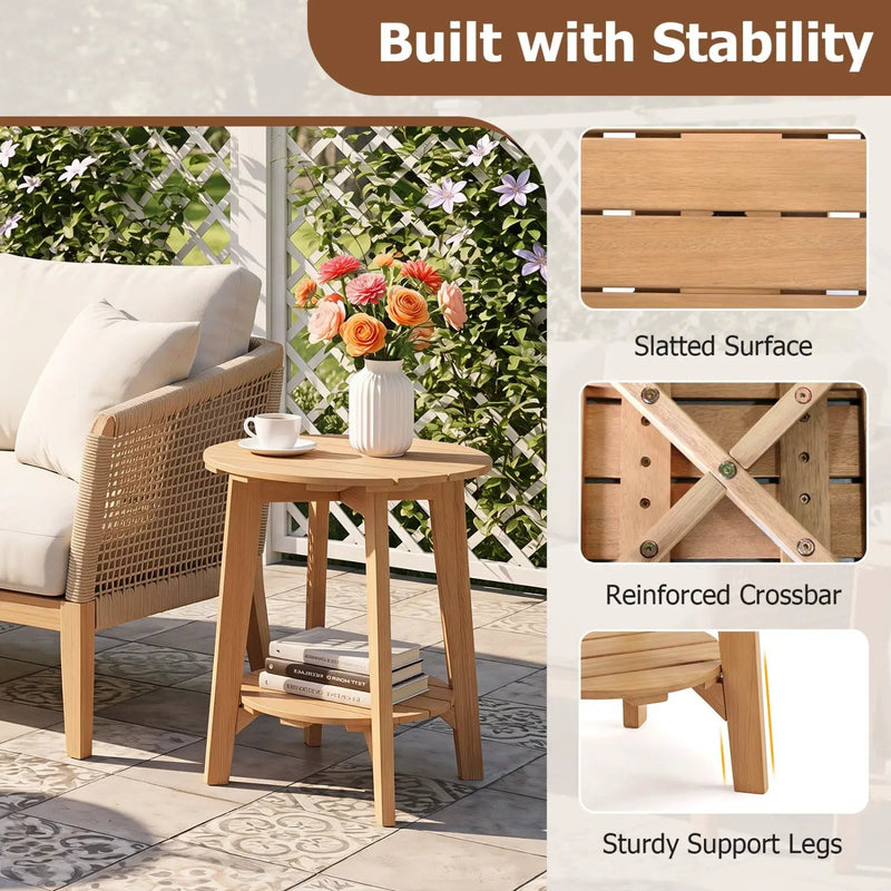 2-Tier Eucalyptus Wood Side Table with Storage Shelf by DirectDeals