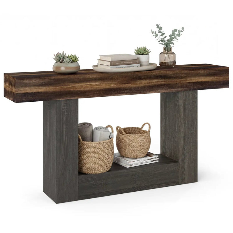 2-Tier Farmhouse Console Table 63" Long with Storage Shelf by DirectDeals