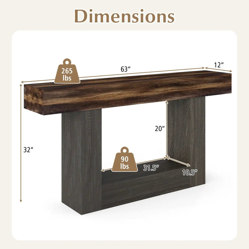2-Tier Farmhouse Console Table 63" Long with Storage Shelf by DirectDeals