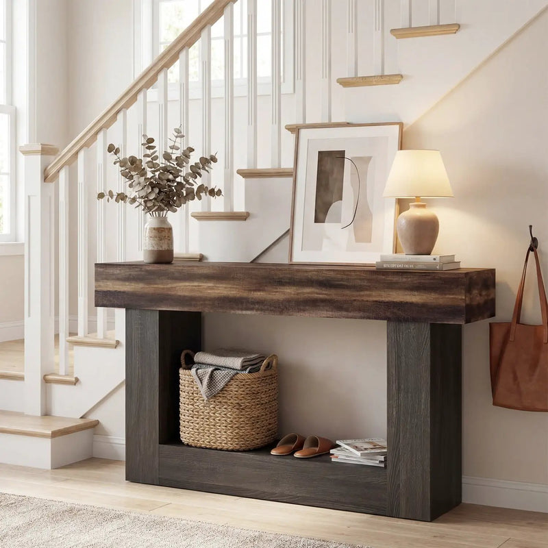 2-Tier Farmhouse Console Table 63" Long with Storage Shelf by DirectDeals