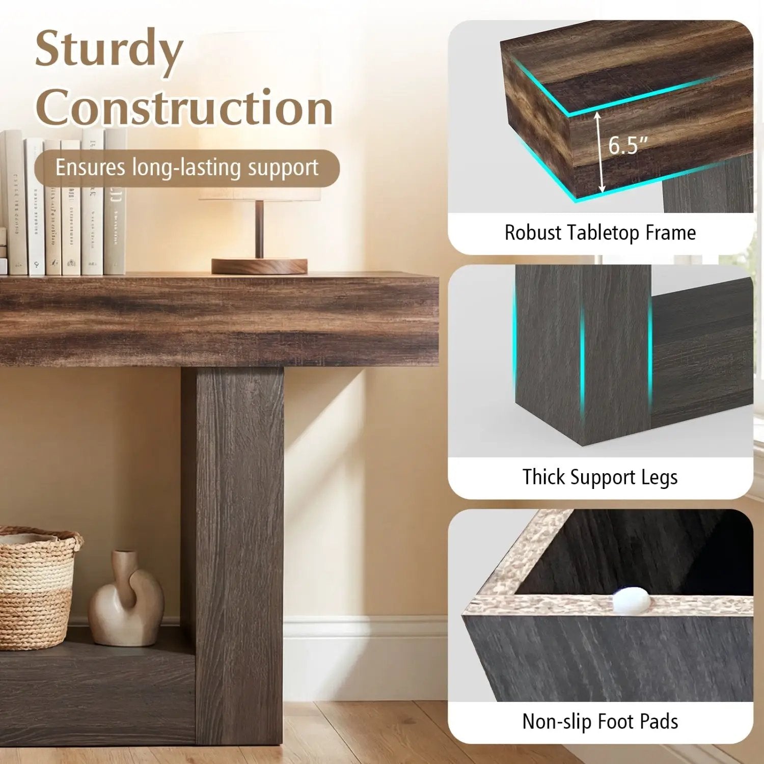 2-Tier Farmhouse Console Table 63" Long with Storage Shelf by DirectDeals