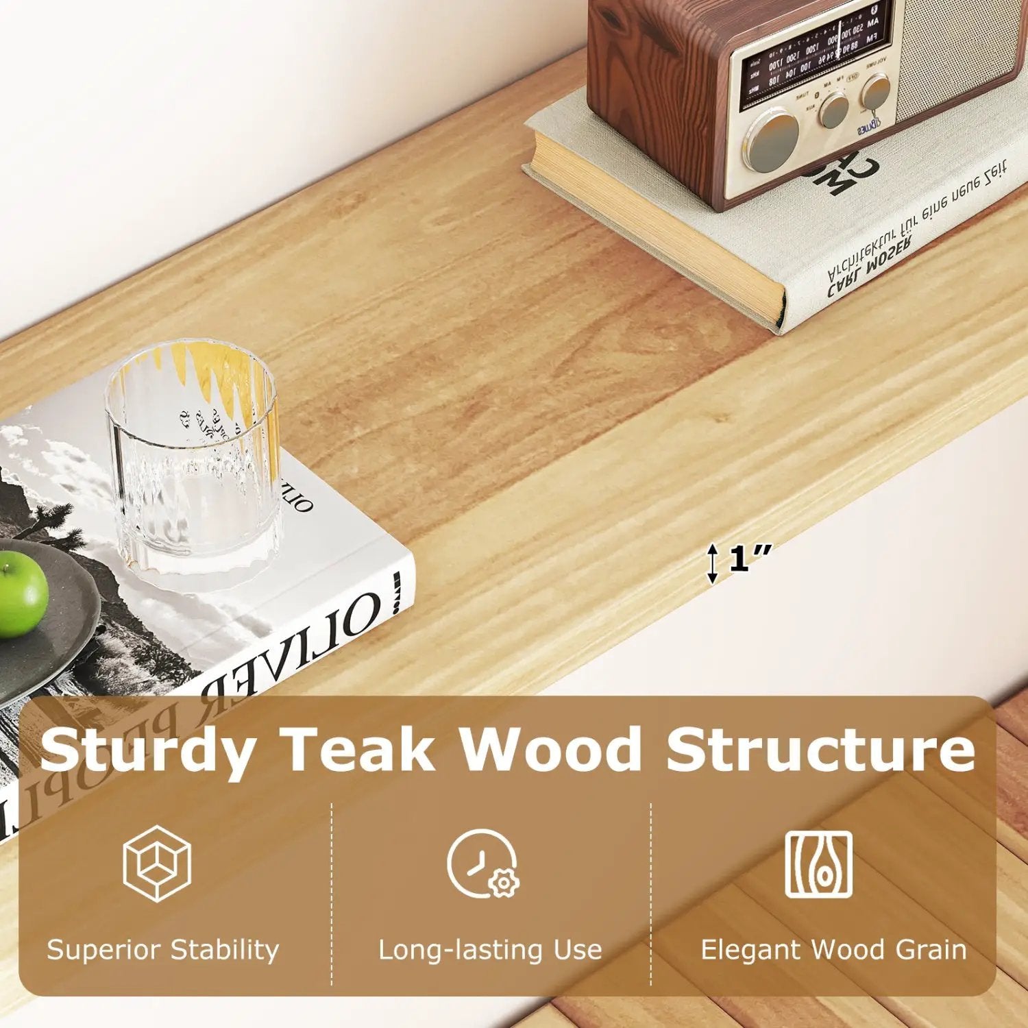 2-Tier Farmhouse Sofa Table with Teak Wood Frame and Storage Shelf by DirectDeals