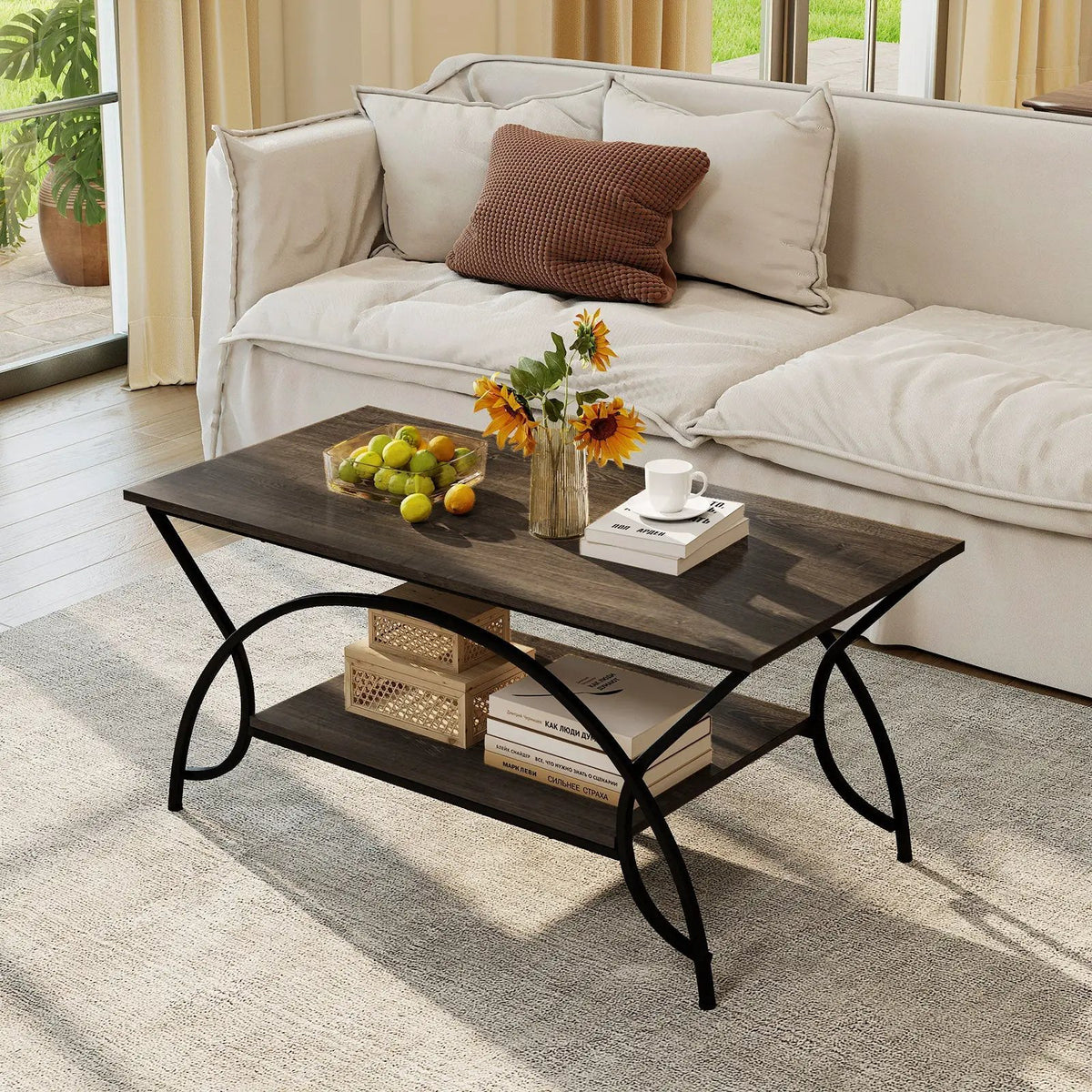 2-Tier Rectangle Coffee Table with Marble Pattern Top, photo 25 of 31