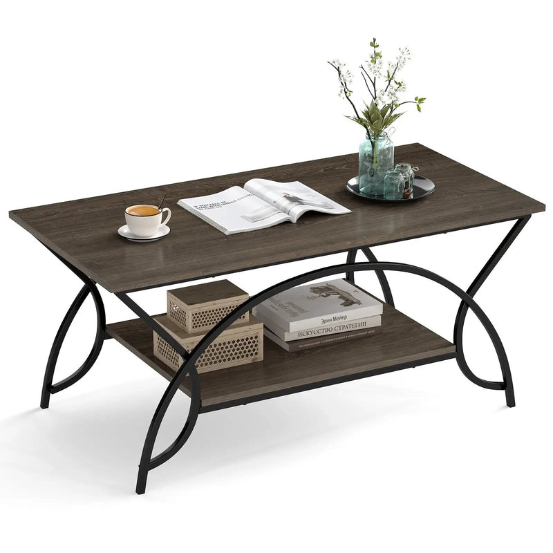 2-Tier Rectangle Coffee Table with Marble Pattern Top by DirectDeals