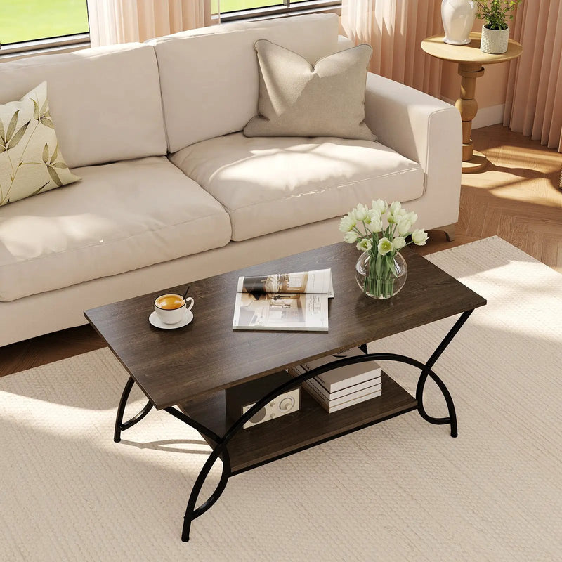 2-Tier Rectangle Coffee Table with Marble Pattern Top by DirectDeals