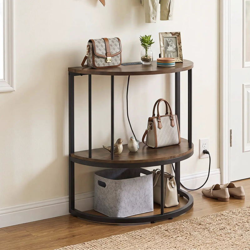 Half Moon Console Table with Power Outlets & Storage Shelf by DirectDeals