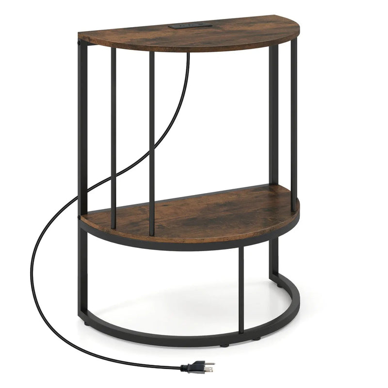Half Moon Console Table with Power Outlets & Storage Shelf by DirectDeals