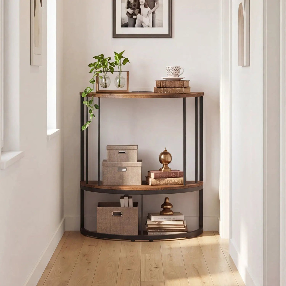 Half Moon Console Table with Power Outlets & Storage Shelf, photo 14 of 16