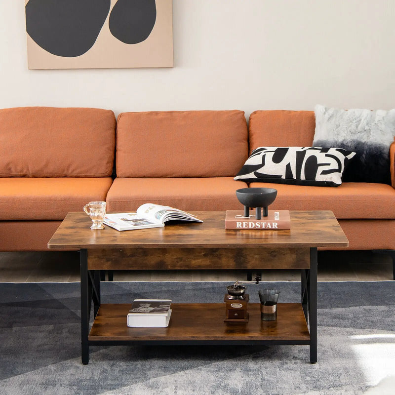 2-Tier Industrial Rectangular Coffee Table with Storage Shelf by DirectDeals