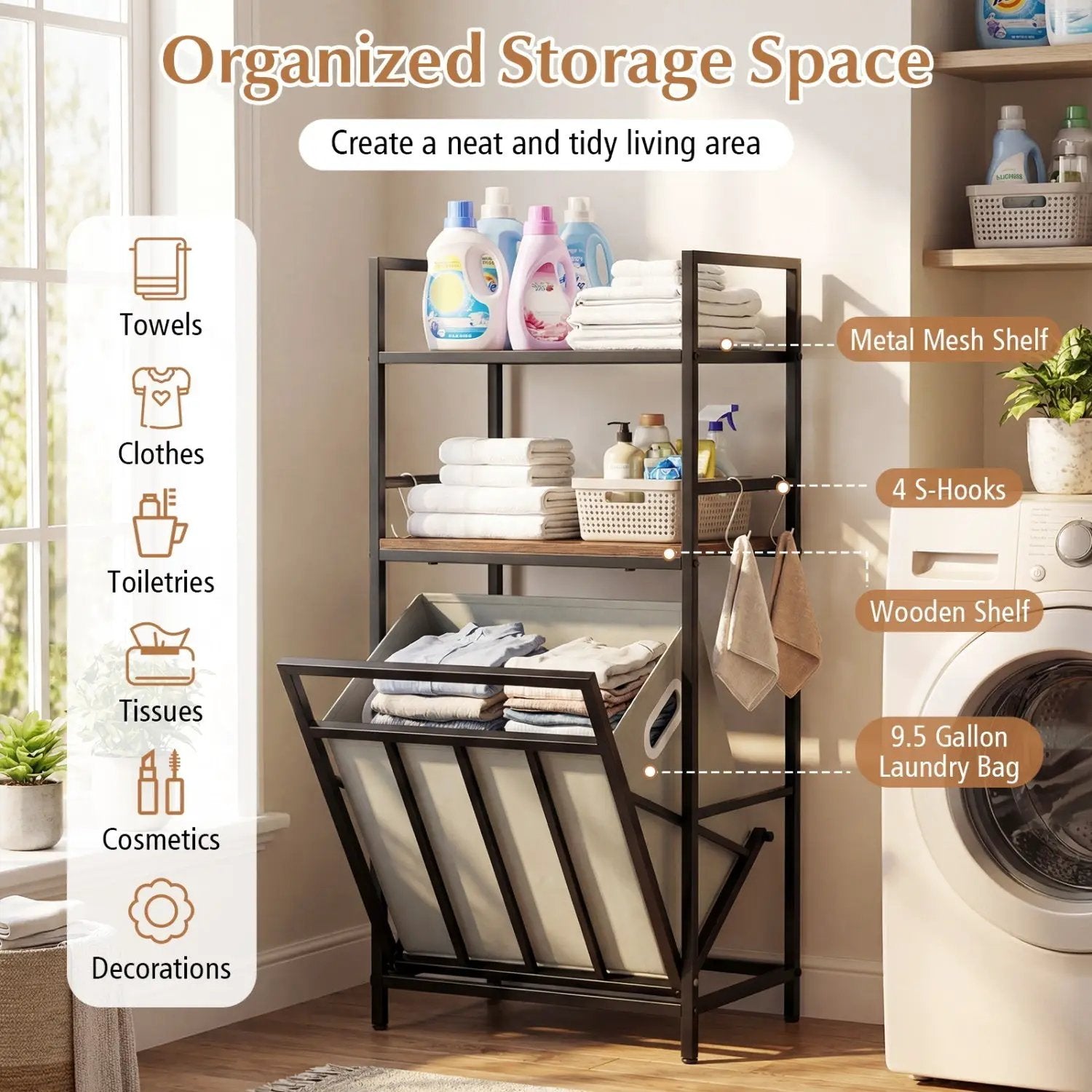 2-Tier Laundry Hamper with Tilt-out Basket-Black by DirectDeals