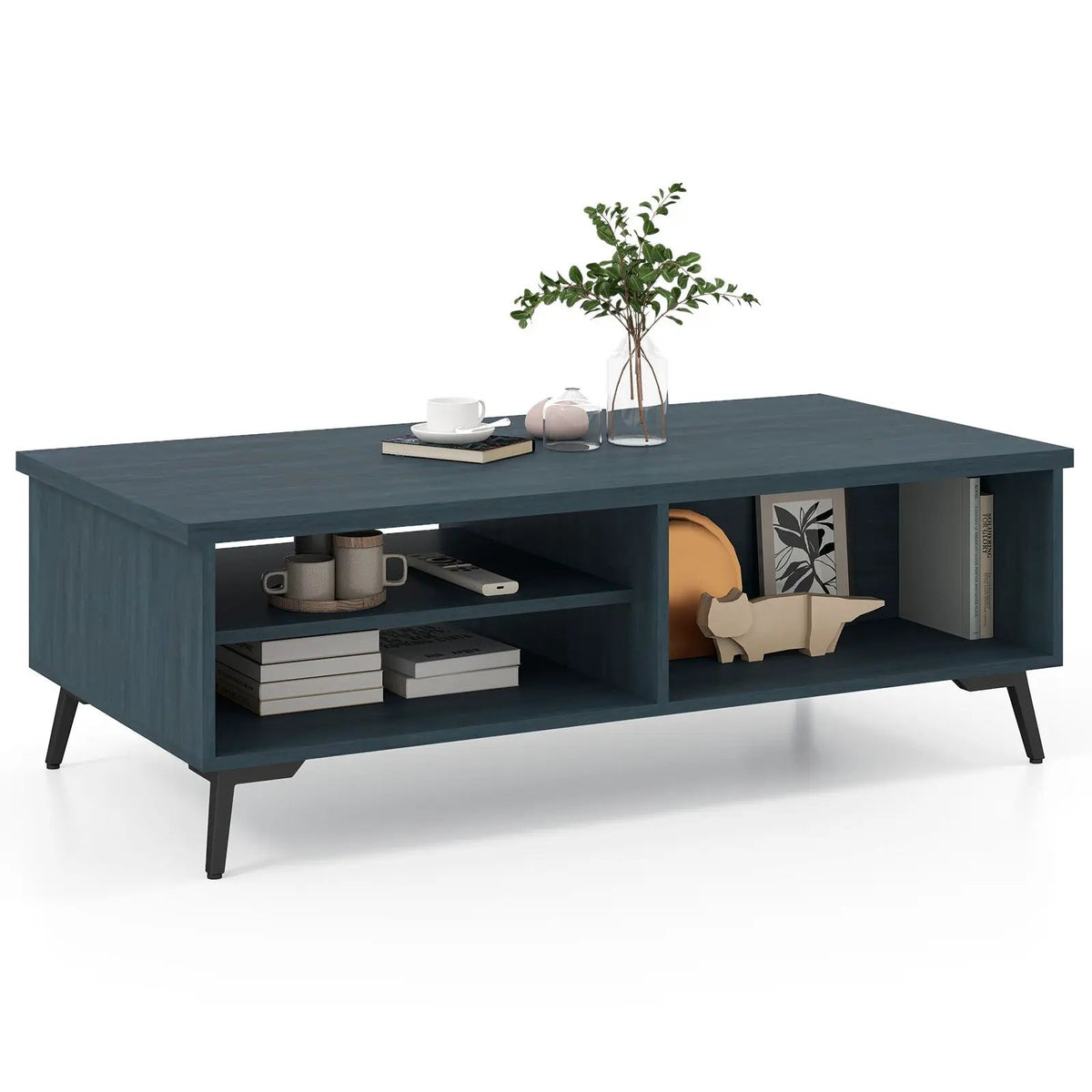 2-Tier Mid Century Modern Coffee Table with Storage Shelves Compartments, photo 10 of 16