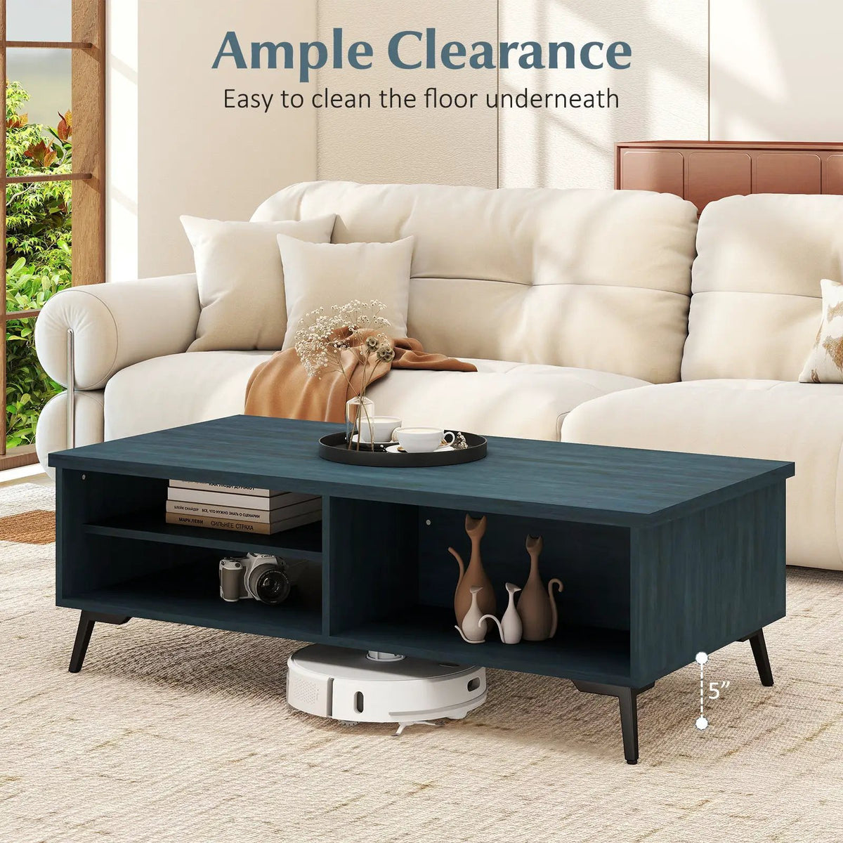 2-Tier Mid Century Modern Coffee Table with Storage Shelves Compartments, photo 4 of 16