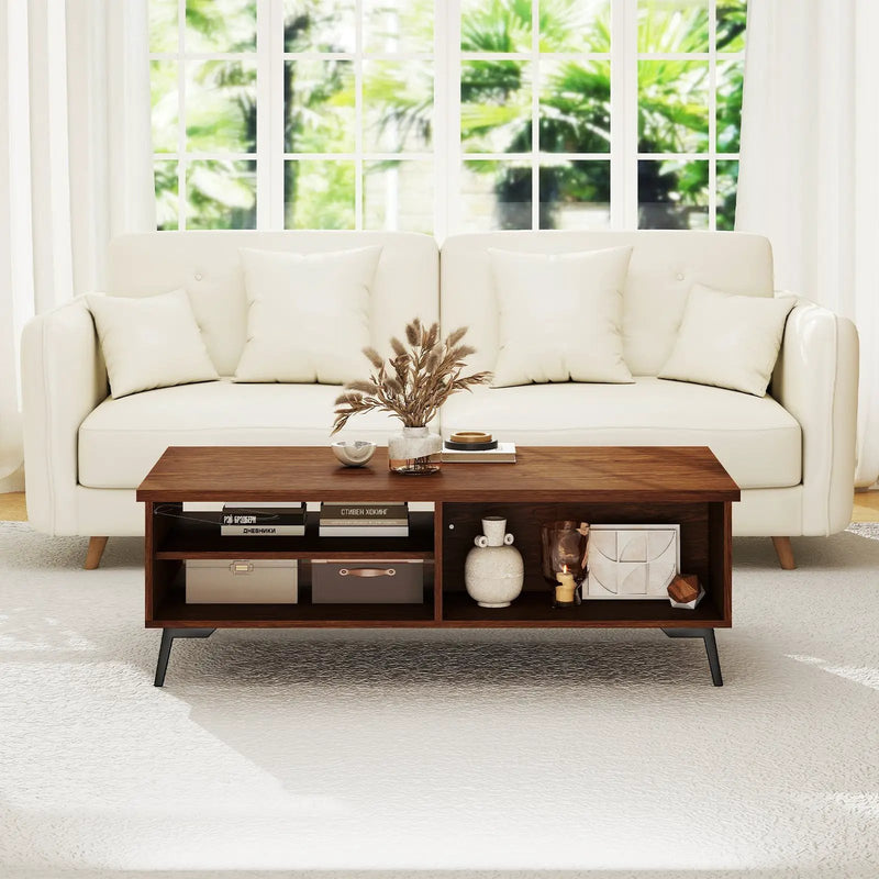 2-Tier Mid Century Modern Coffee Table with Storage Shelves Compartments by DirectDeals