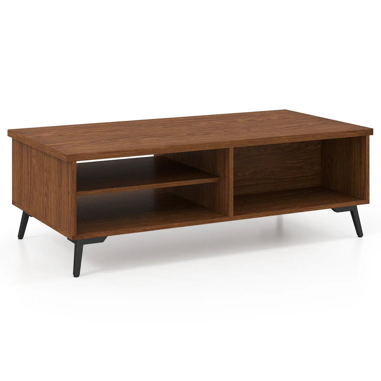2-Tier Mid Century Modern Coffee Table with Storage Shelves Compartments by DirectDeals