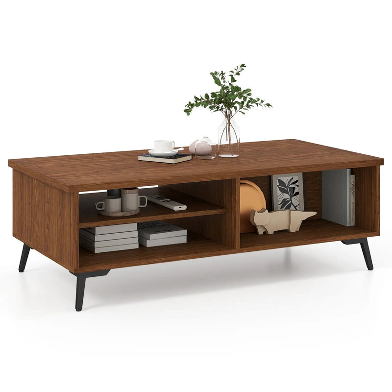 2-Tier Mid Century Modern Coffee Table with Storage Shelves Compartments by DirectDeals