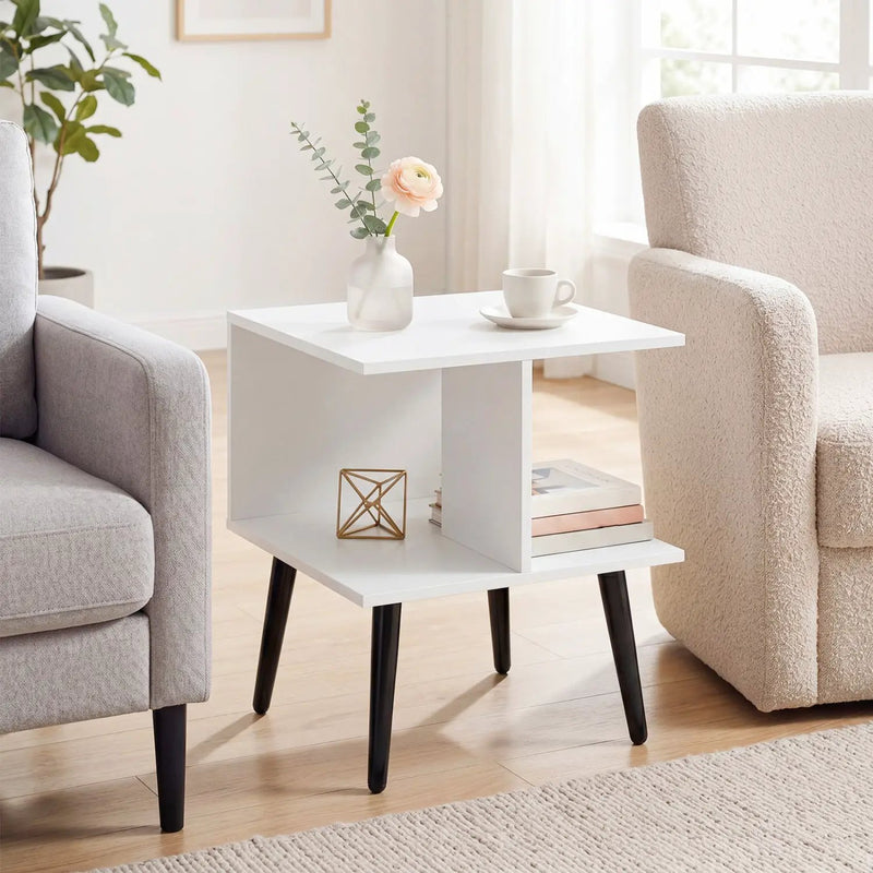 2-Tier End Table with Storage Compartments White by DirectDeals