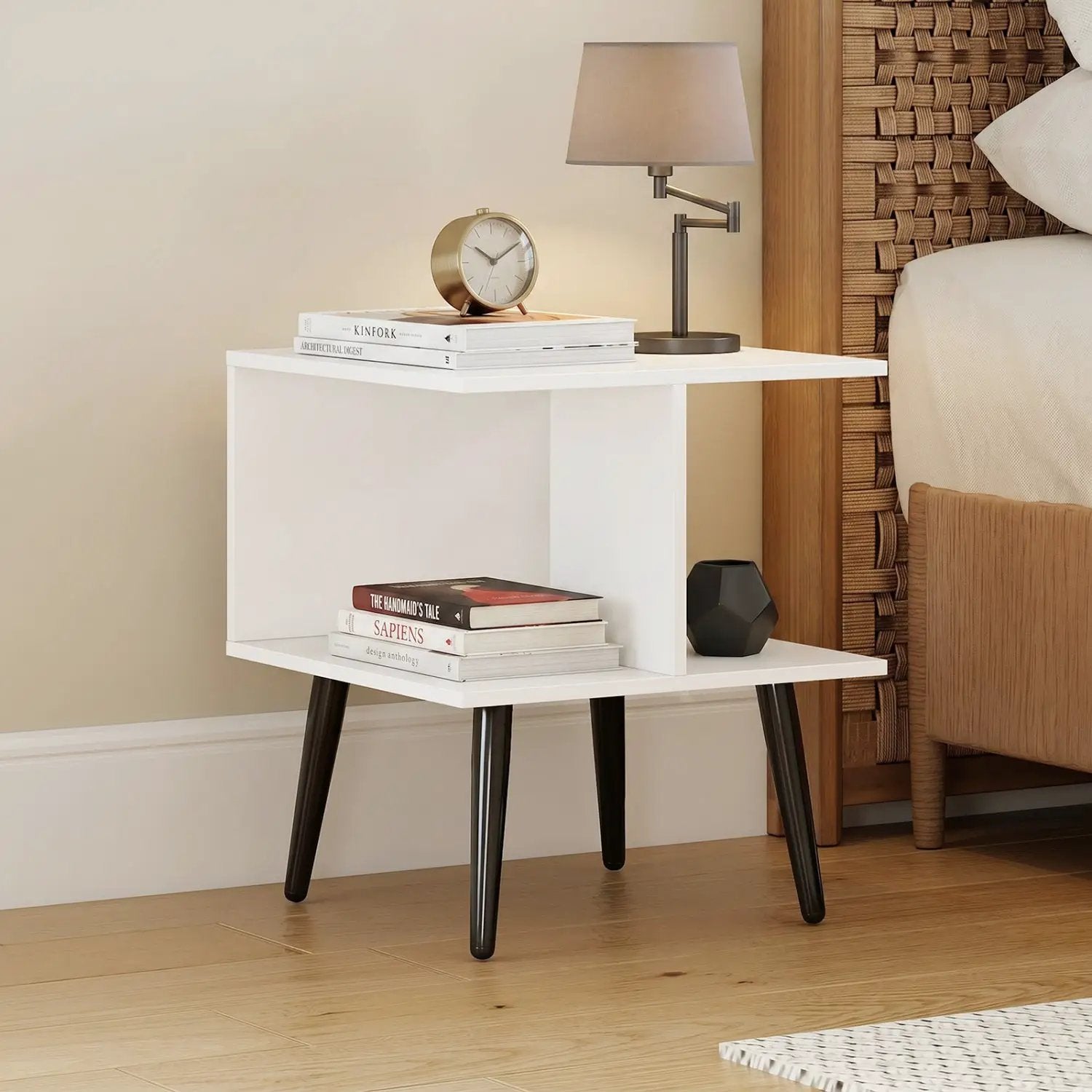 2-Tier End Table with Storage Compartments White by DirectDeals