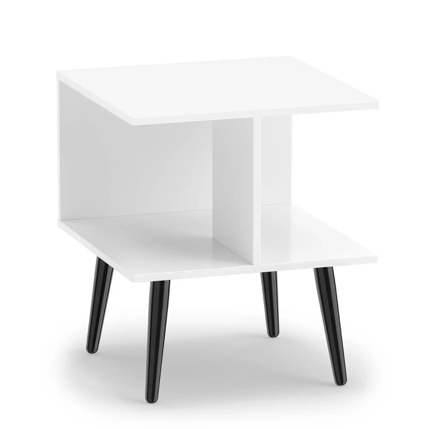 2-Tier End Table with Storage Compartments White by DirectDeals