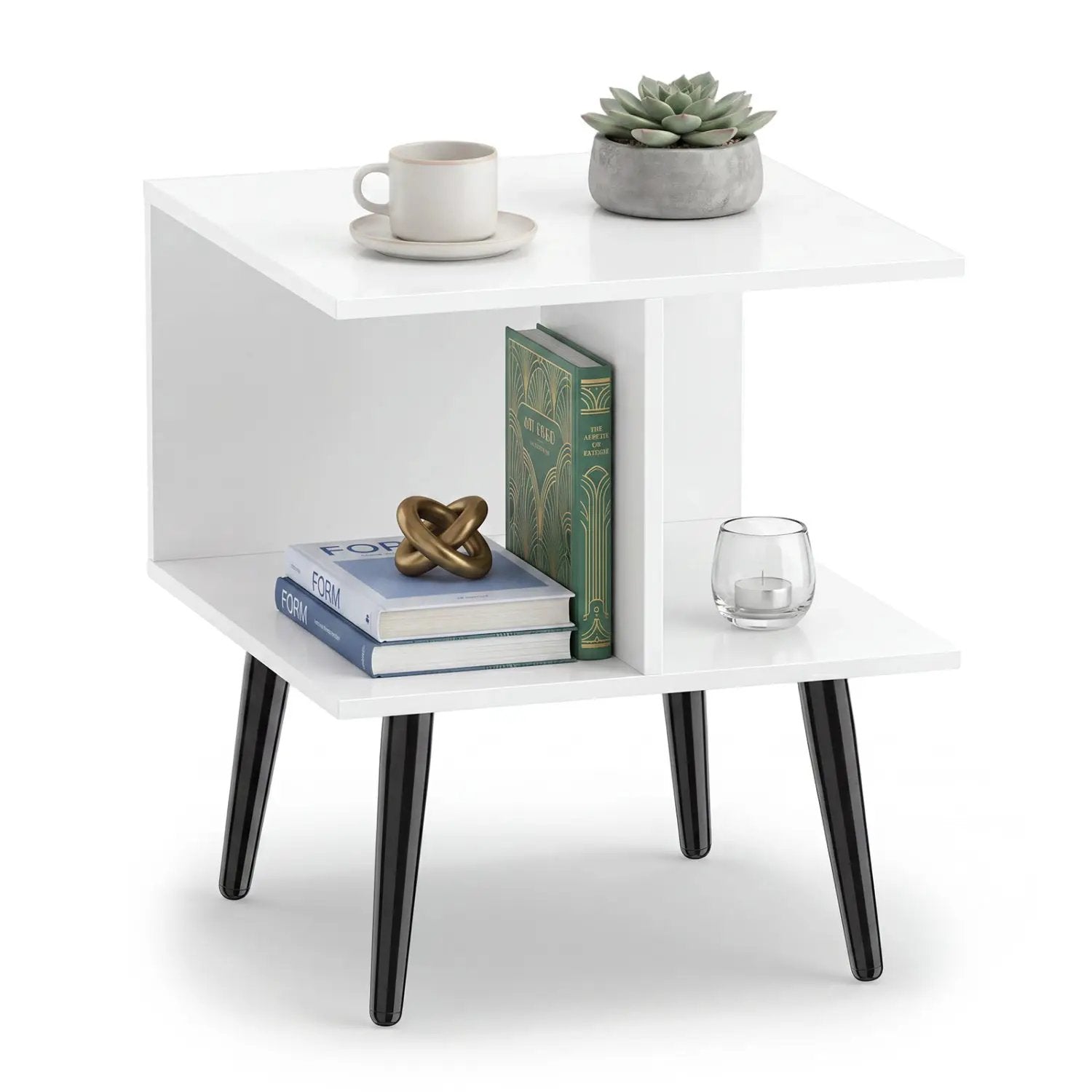 2-Tier End Table with Storage Compartments White by DirectDeals