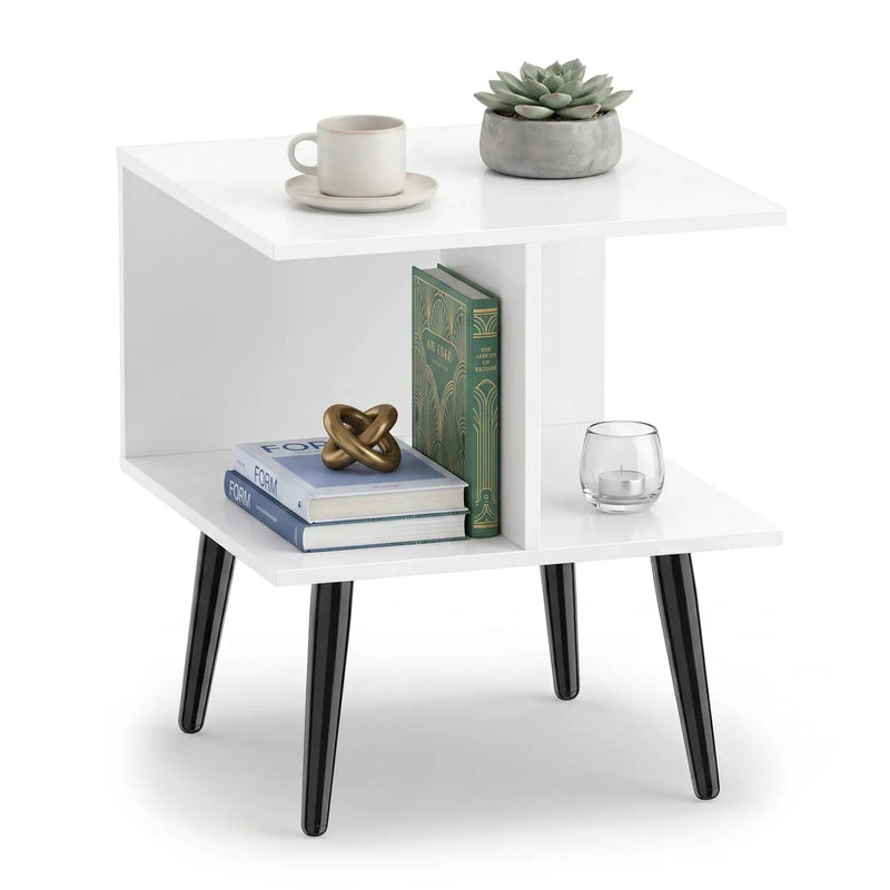 2-Tier End Table with Storage Compartments White by DirectDeals