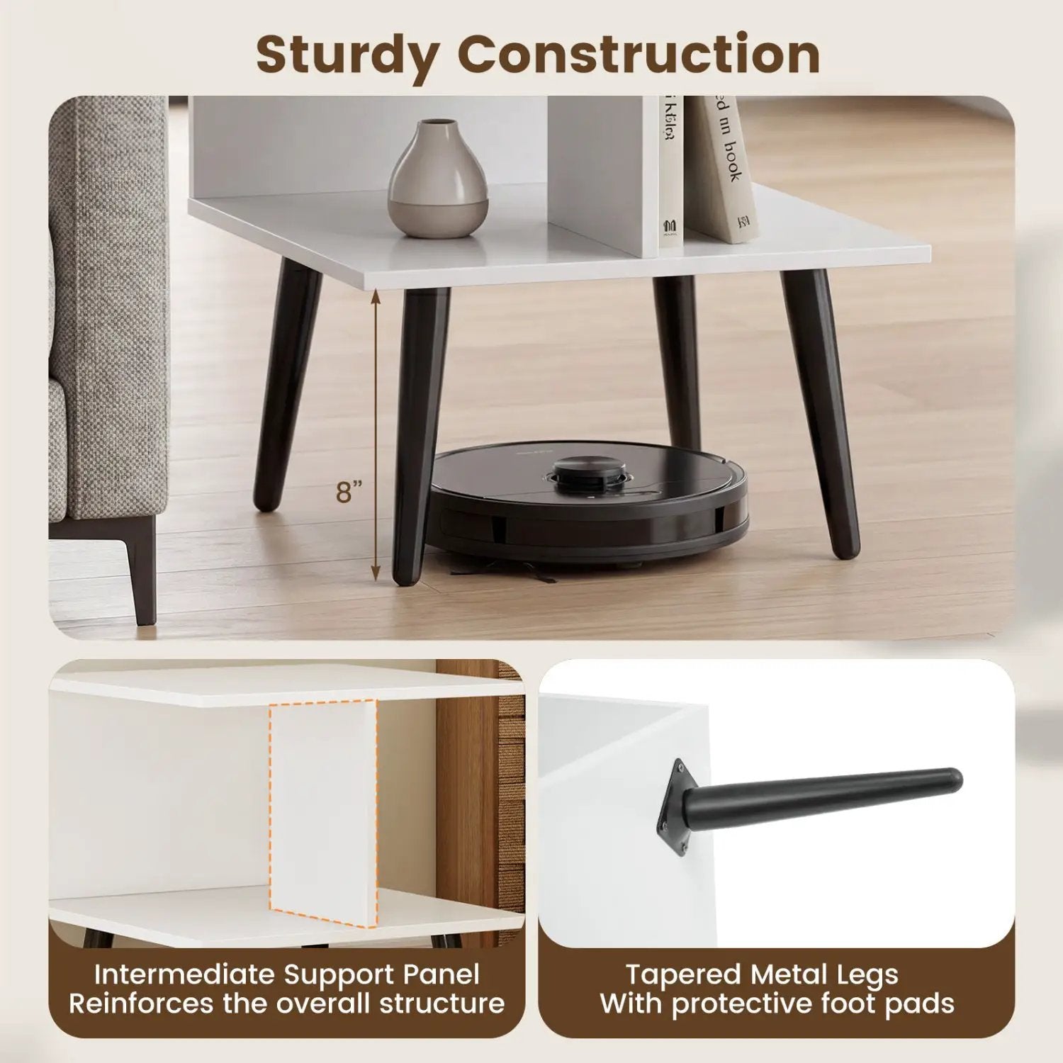 2-Tier End Table with Storage Compartments White by DirectDeals
