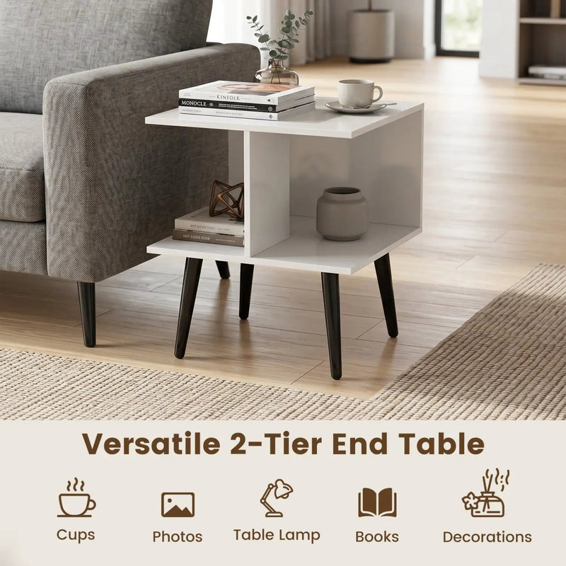 2-Tier End Table with Storage Compartments White by DirectDeals