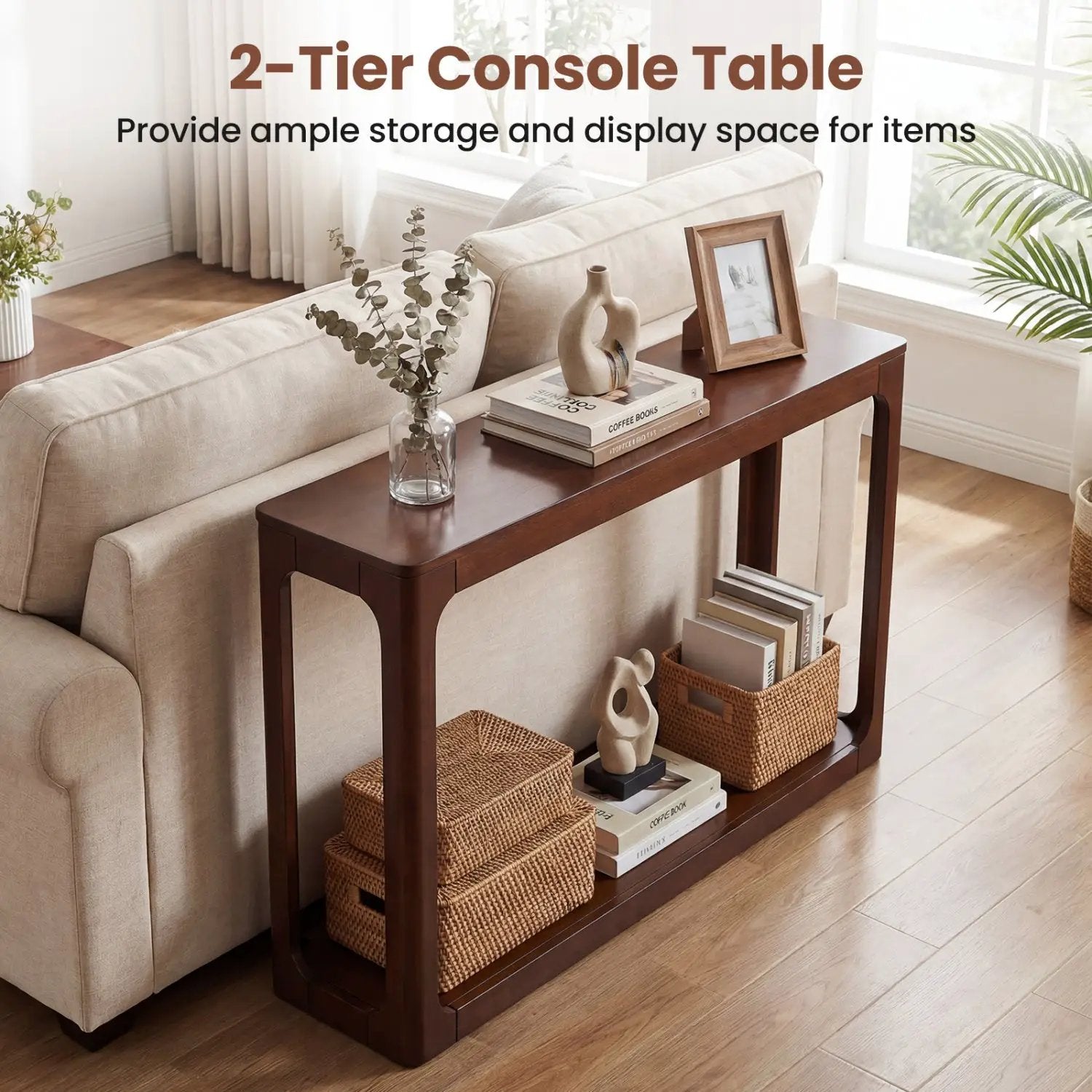 2-Tier Mid Century Wood Console Table with Storage Shelf by DirectDeals