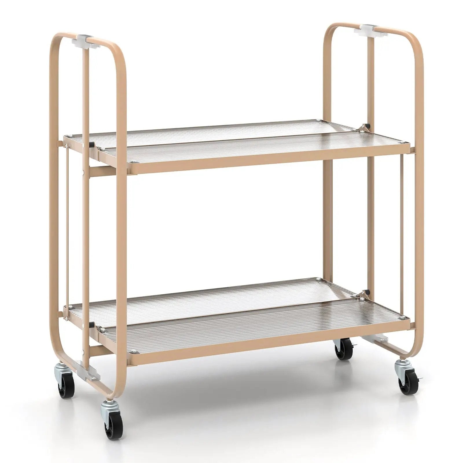 2-Tier Mobile Serving Cart with Tempered Glass Shelf-Golden by DirectDeals