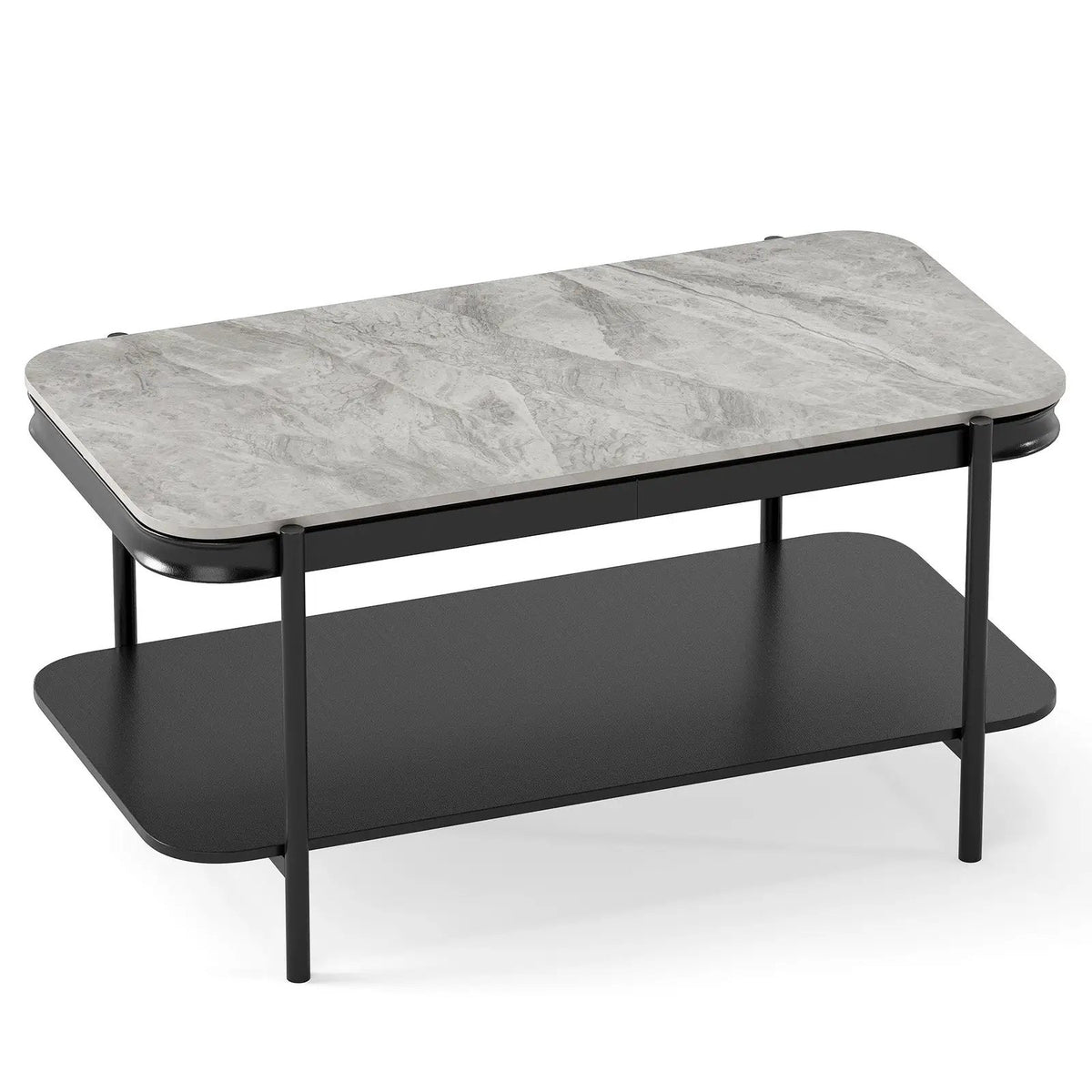 2-Tier Modern Rectangular Coffee Table with Sintered Stone Top, photo 6 of 16