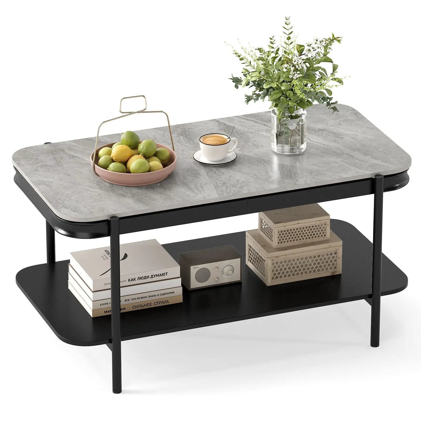 2-Tier Modern Rectangular Coffee Table with Sintered Stone Top by DirectDeals