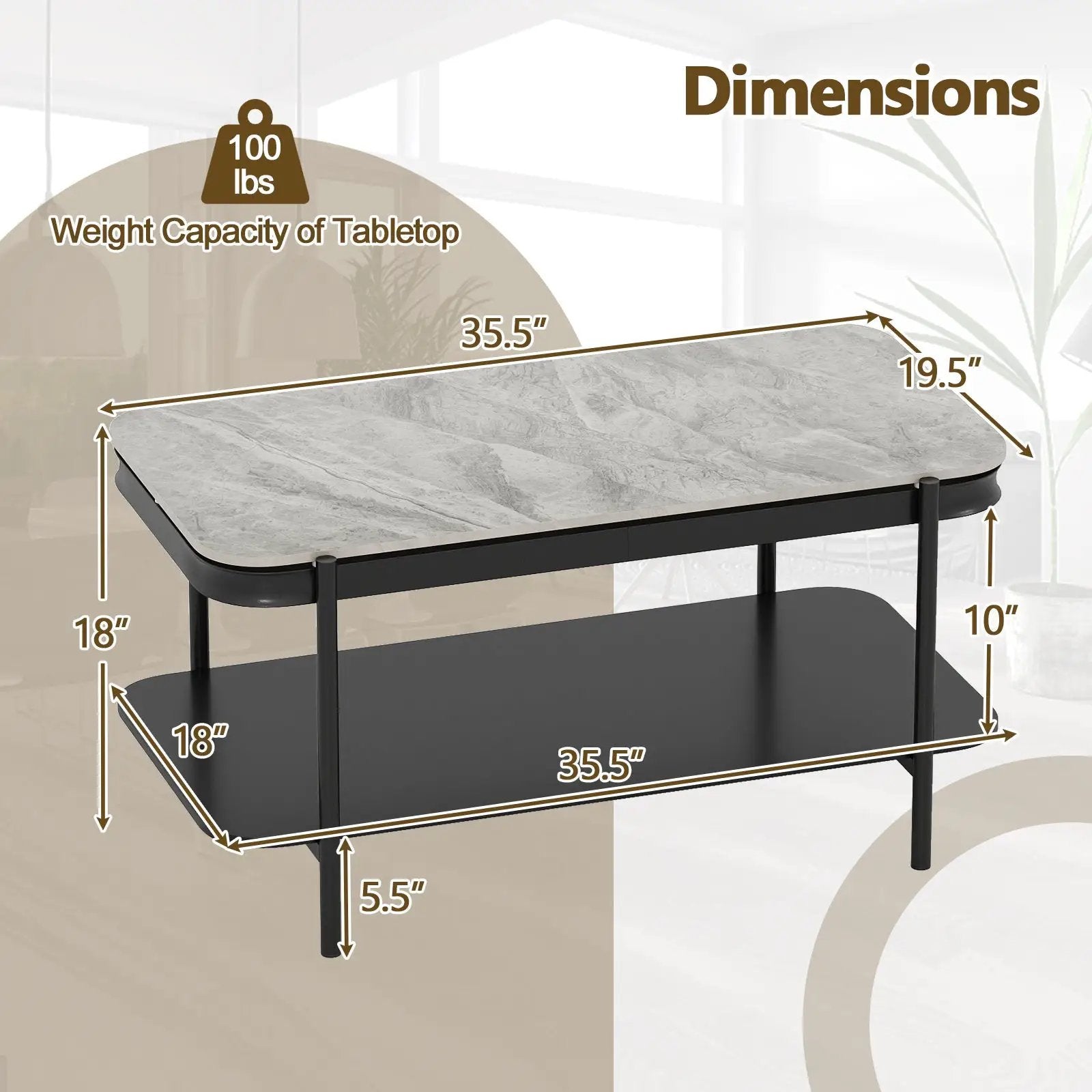 2-Tier Modern Rectangular Coffee Table with Sintered Stone Top by DirectDeals