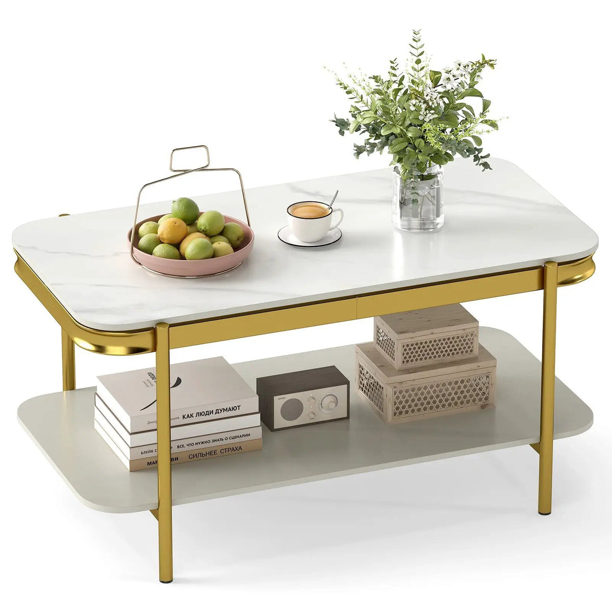 2-Tier Modern Rectangular Coffee Table with Sintered Stone Top, photo 7 of 16