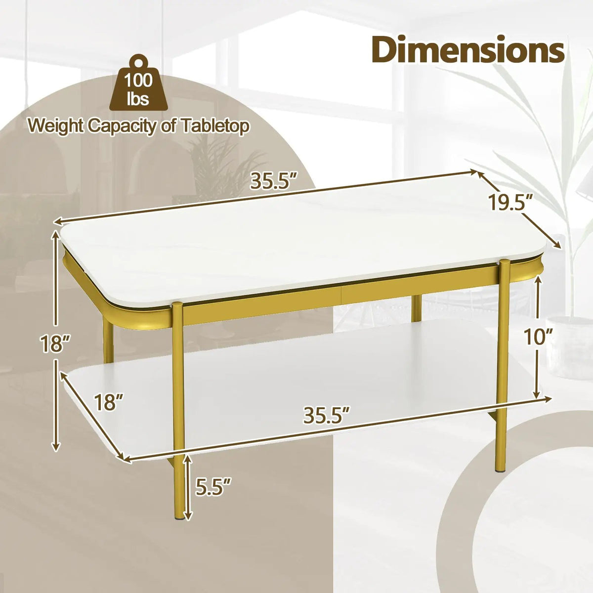 2-Tier Modern Rectangular Coffee Table with Sintered Stone Top, photo 9 of 16