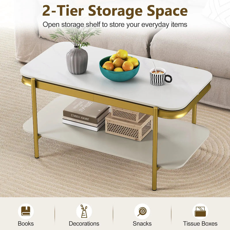 2-Tier Modern Rectangular Coffee Table with Sintered Stone Top by DirectDeals