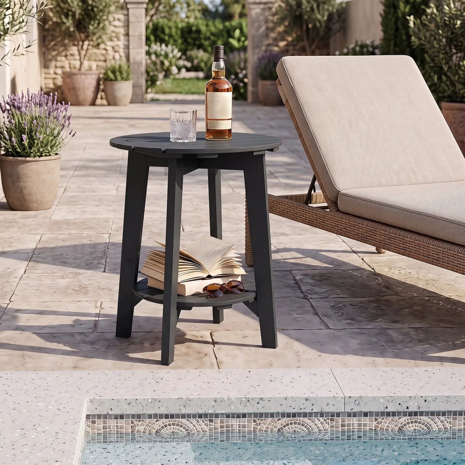 Eucalyptus Wood Outdoor Side Table with Storage Shelf by DirectDeals