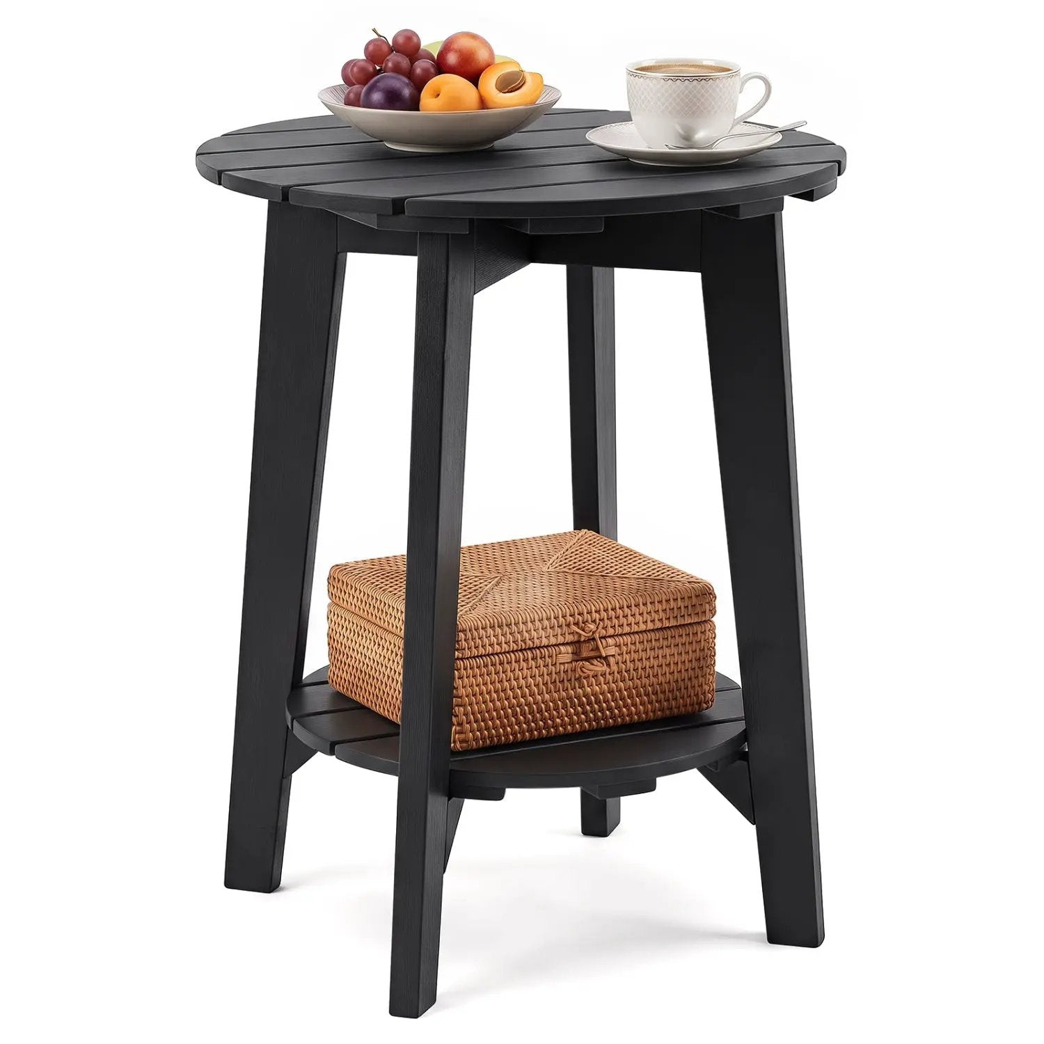 Eucalyptus Wood Outdoor Side Table with Storage Shelf by DirectDeals