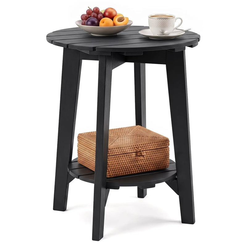 Eucalyptus Wood Outdoor Side Table with Storage Shelf by DirectDeals