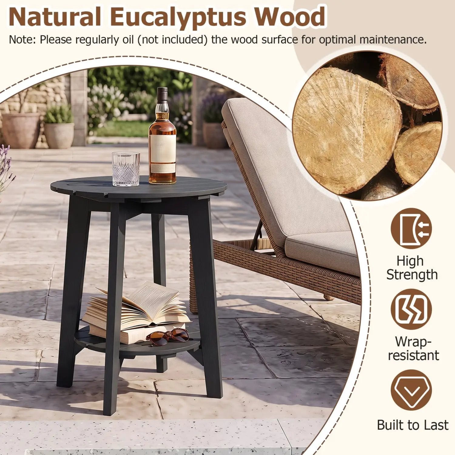 Eucalyptus Wood Outdoor Side Table with Storage Shelf by DirectDeals